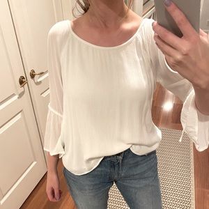 Cute White Blouse with Slit Sleeves